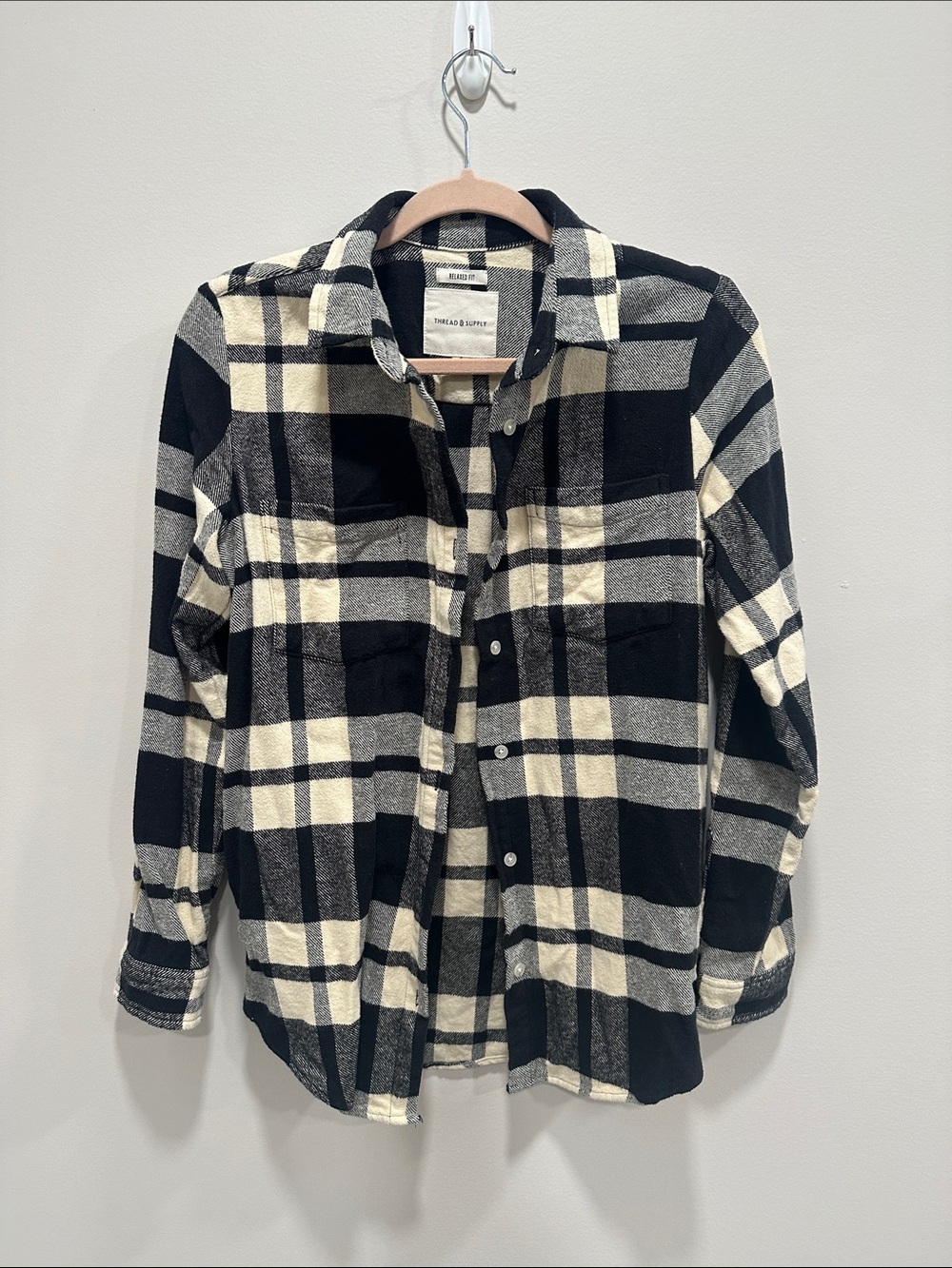 Thread & Supply Black and Cream Plaid Button-Down Shirt